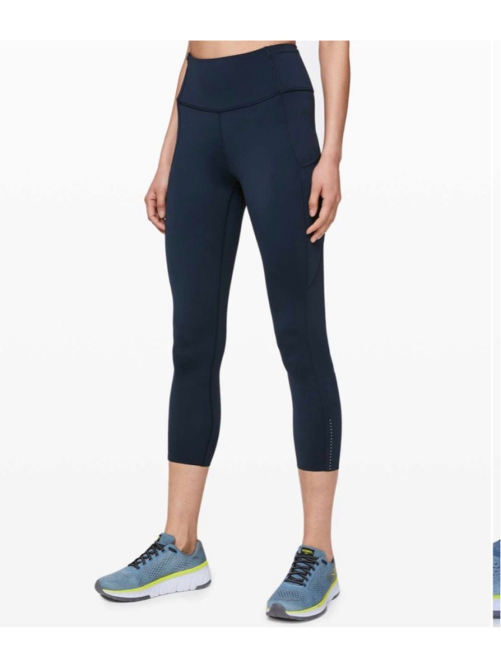 Women's Lululemon Fast and Free High-Rise Crop 23" Fleece Navy Leggings Size 0